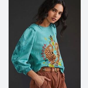 Anthropologie Pilcro Sweater Appliqued Sweat-shirt Tigers Tie Dye Small